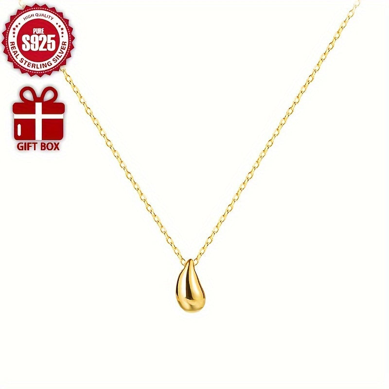 Exquisite teardrop pendant necklace made from high-quality 925 sterling silver with 18K golden plating. Hypoallergenic and designed to be gentle on skin. Comes with a stylish clavicle chain and a gift box. Perfect for everyday wear and special occasions.