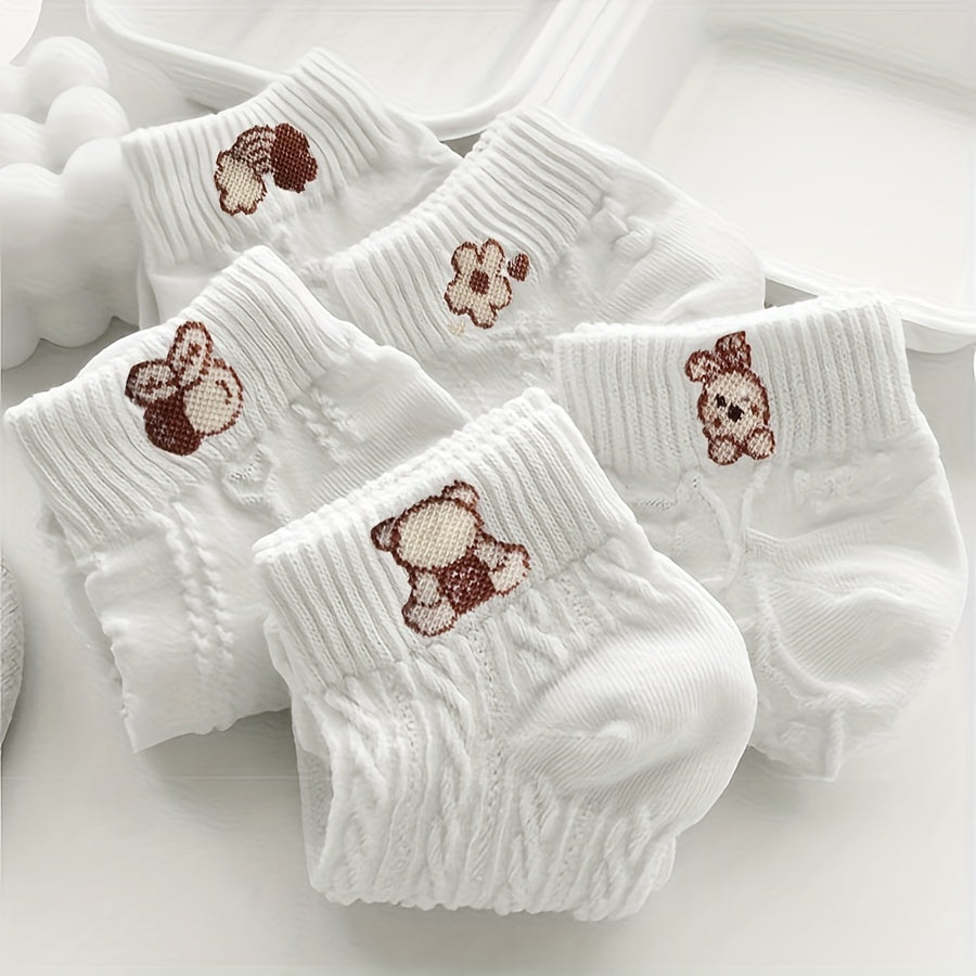 5 pairs of cute Japanese-style cartoon pattern short socks for women