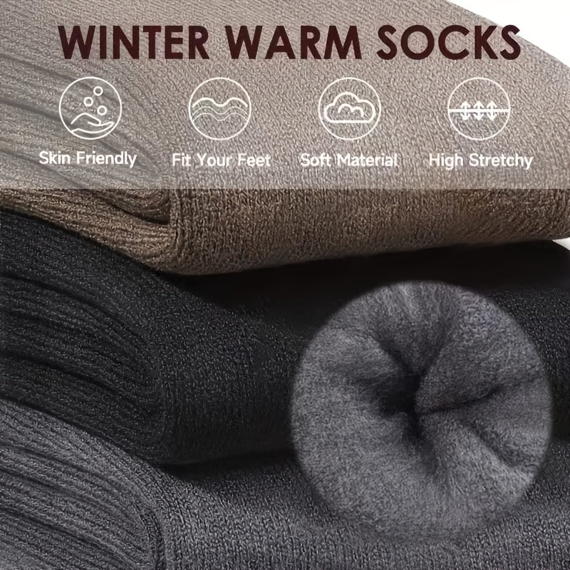 3/6 Pairs Men's Winter Crew Socks with Thick Wool Blend for Classic Hiking Boots.