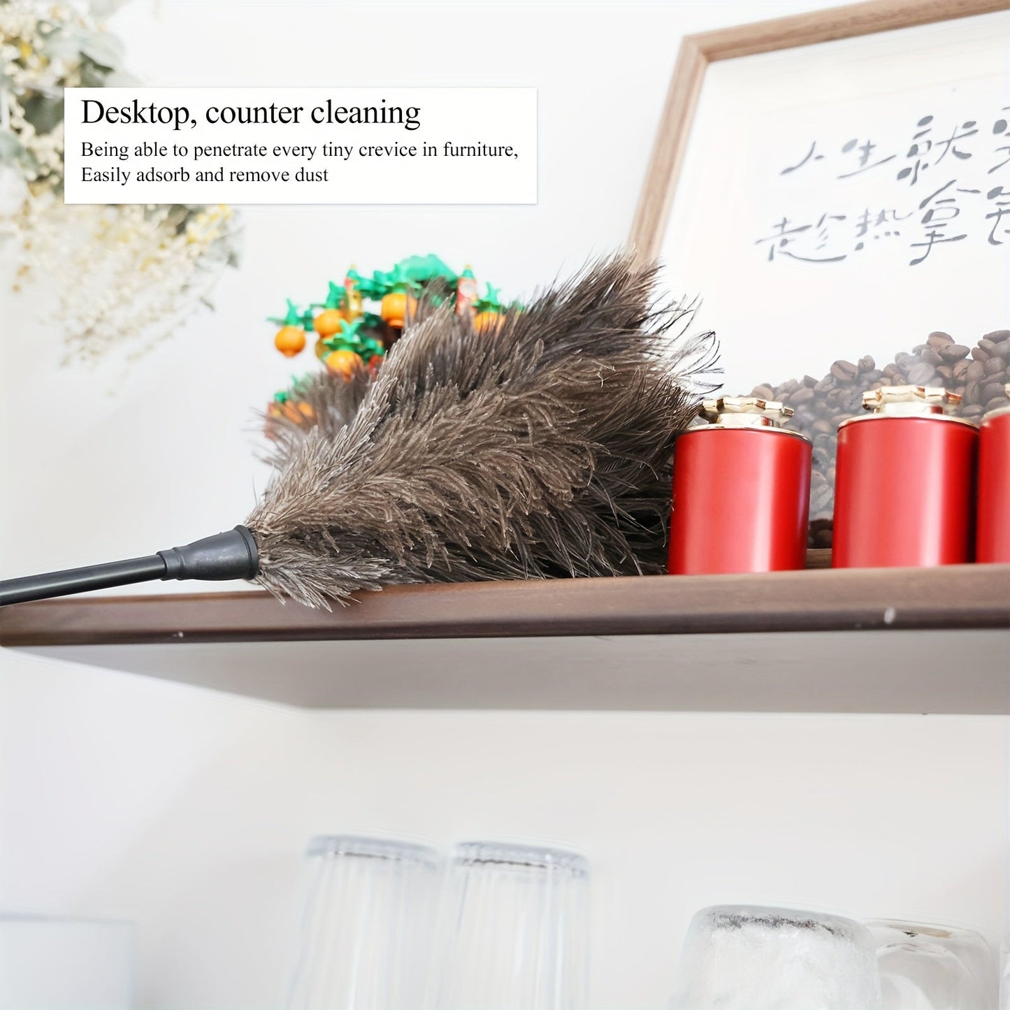 Set of 3 Ostrich Feather Dusters with Stylish Black Handles, Versatile Dusting Brushes for Every Room and Surface, Effortless Cleaning without the Need for Electricity or Batteries