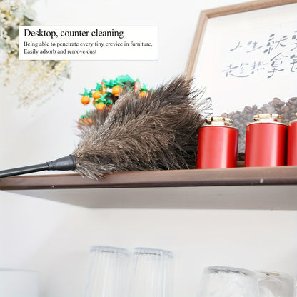 Set of 3 Ostrich Feather Dusters with Stylish Black Handles, Versatile Dusting Brushes for Every Room and Surface, Effortless Cleaning without the Need for Electricity or Batteries