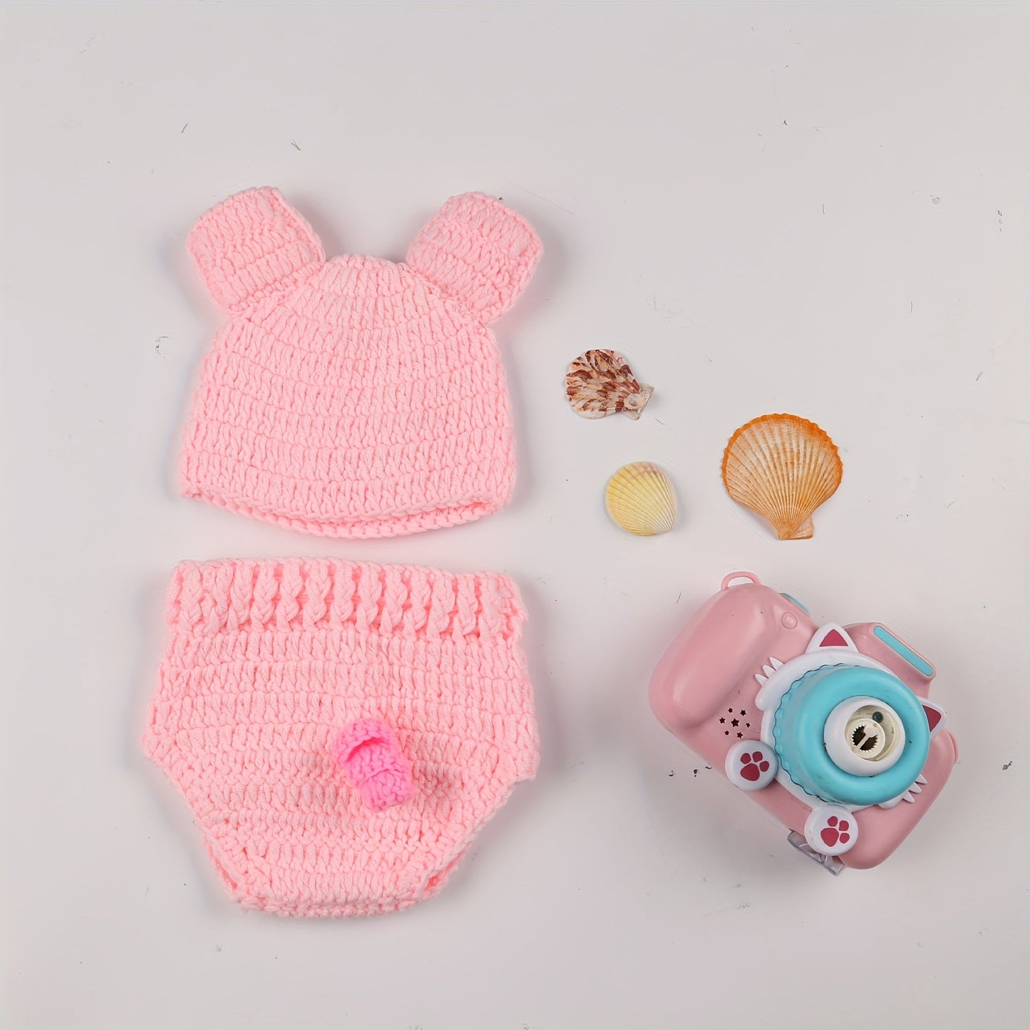 Cute handmade infant baby photography props - featuring adorable pigs hat and shorts suit outfit in a 2-piece set!