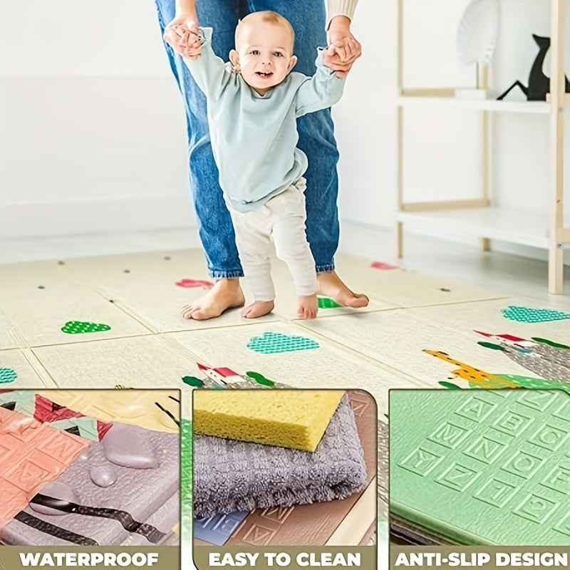 One Piece Folding Cartoon Game Mat for Living Room and Bedroom. Thick, Waterproof, and Double-Sided for Floor and Play Area, Comes with a Handbag for Easy Storage. Great for Crawling and Playtime.