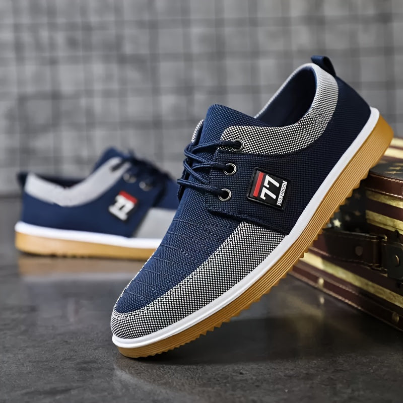 Stylish color block canvas skate shoes for outdoor activities, with non-slip soles and comfortable lace-up design.