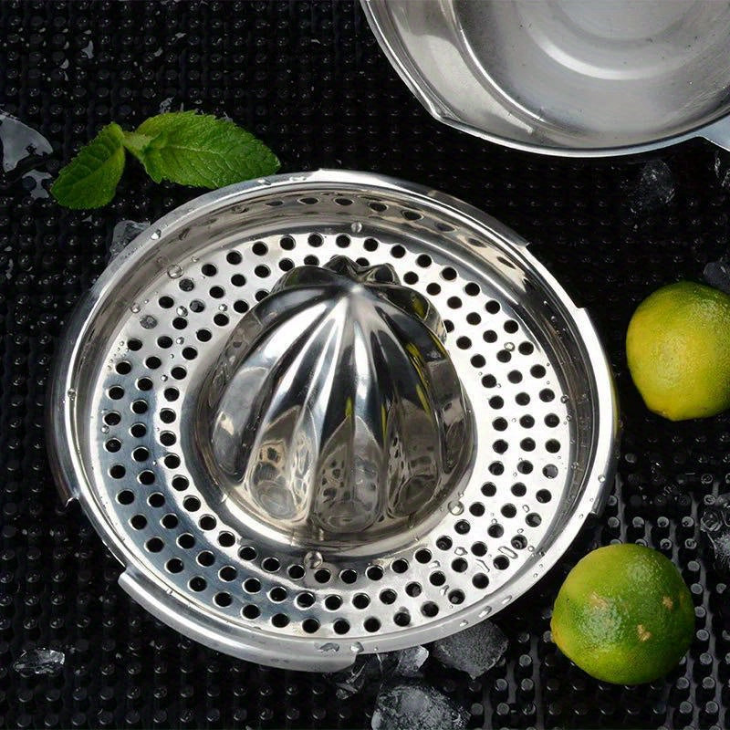 Durable Stainless Steel Manual Citrus Juicer with Fine Mesh Strainer - Portable & Multifunctional Tool for Fresh Orange, Lemon & Fruit Juice - No Electricity Needed, Easy to Clean, Sleek Kitchenware for Making Fresh Juice