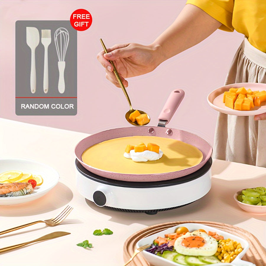 Aluminum Crepe and Pancake Pan Set with Non-Stick Coating and Bonus Utensil Set - Comes with Silicone Brush, Spreader, Whisk - Suitable for Induction and Gas Stoves