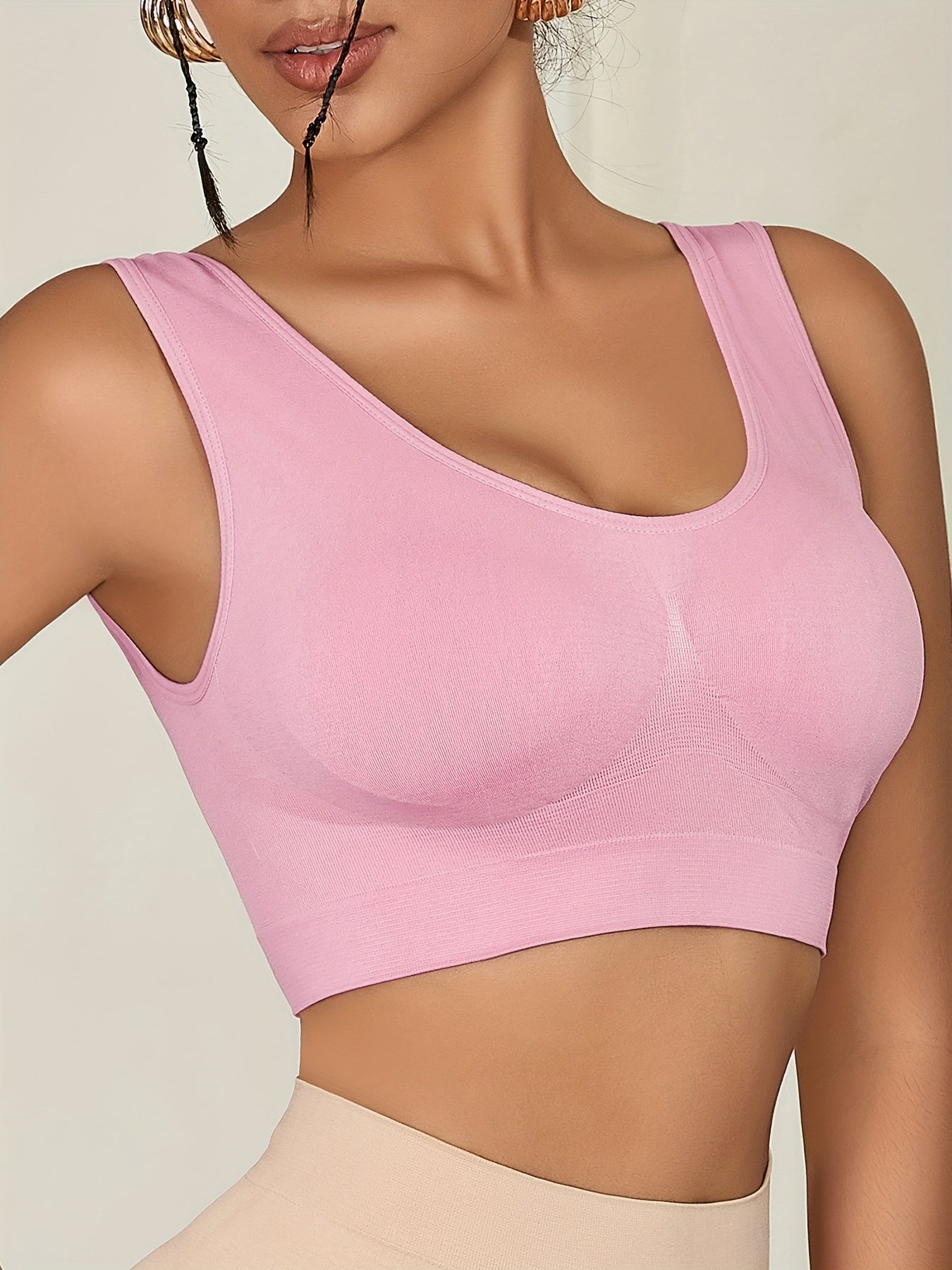 3 pack of seamless single layer sports bras for women, high support crop tops without padding, suitable for adult female activewear.