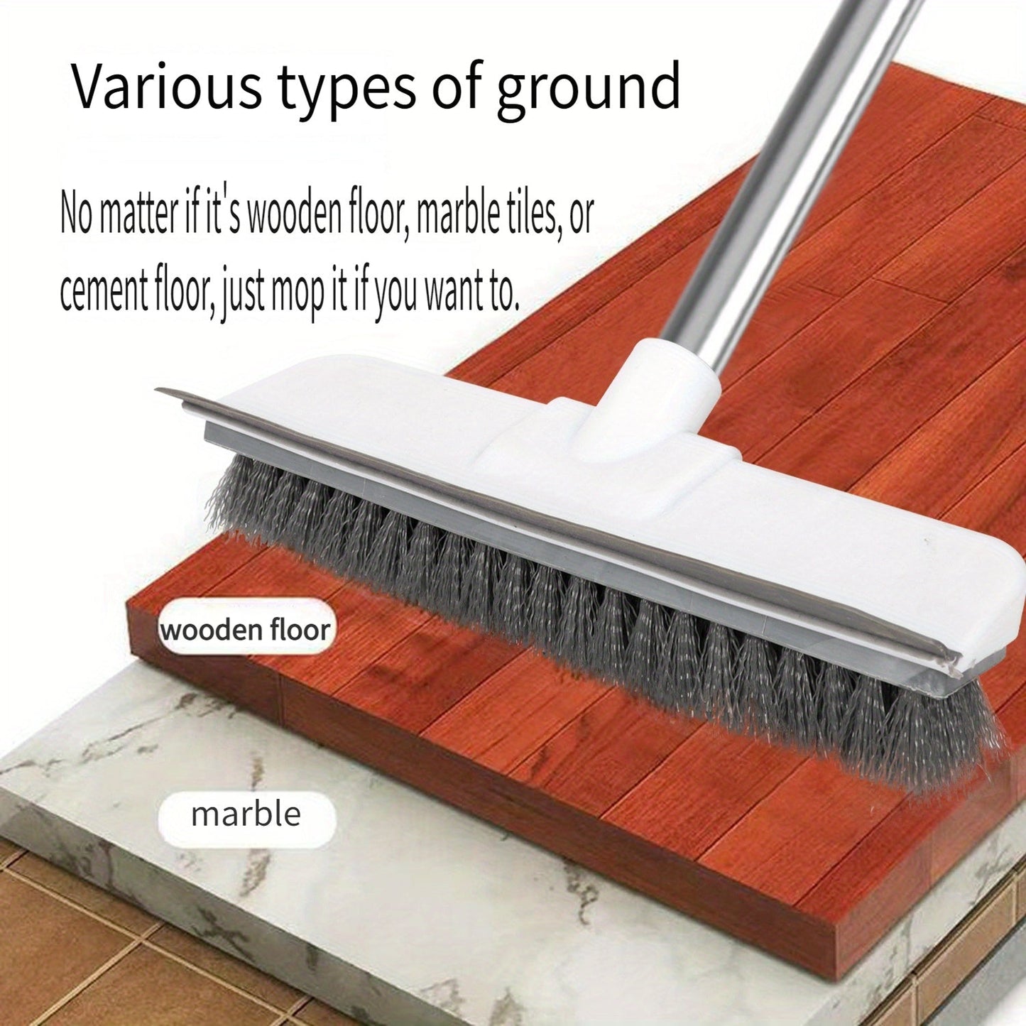 Grey Floor Brush with Long Handle and Hard Bristles - Ideal for Deep Cleaning Deck, Bathroom, Bathtub, Tiles, Gaps, Kitchen, Pool, Patio, and Garage - Convenient Cordless Cleaning Tool for the Home