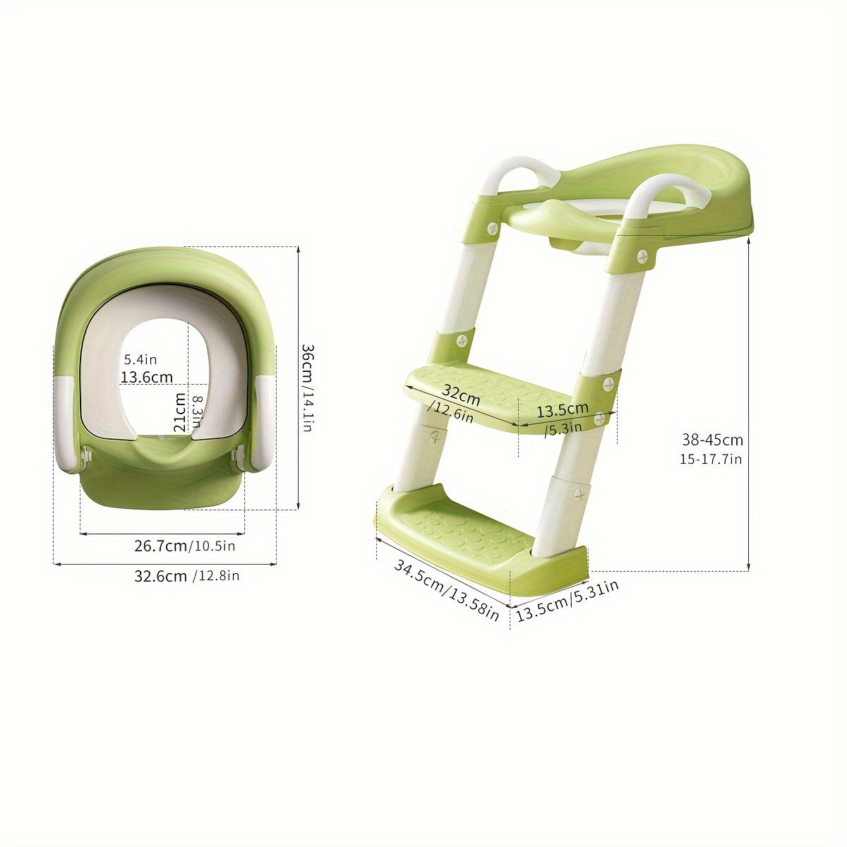 Adjustable height step stool with safety handles for kids potty training, featuring a ladder and foldable plastic chair suitable for boys and girls.