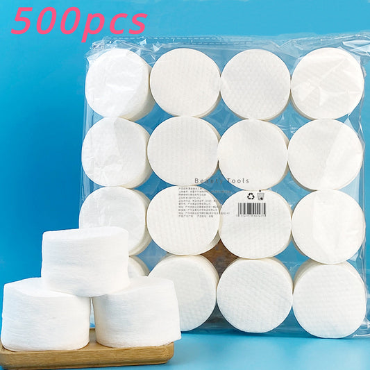 500 Soft & Thick Pattern Facial Cleansing Pads - 6cm Round Makeup Remover Cloths, Fragrance-Free Polyester Fiber, Gentle on Light Beige Skin, Large Bag for Convenient Storage, Gentle