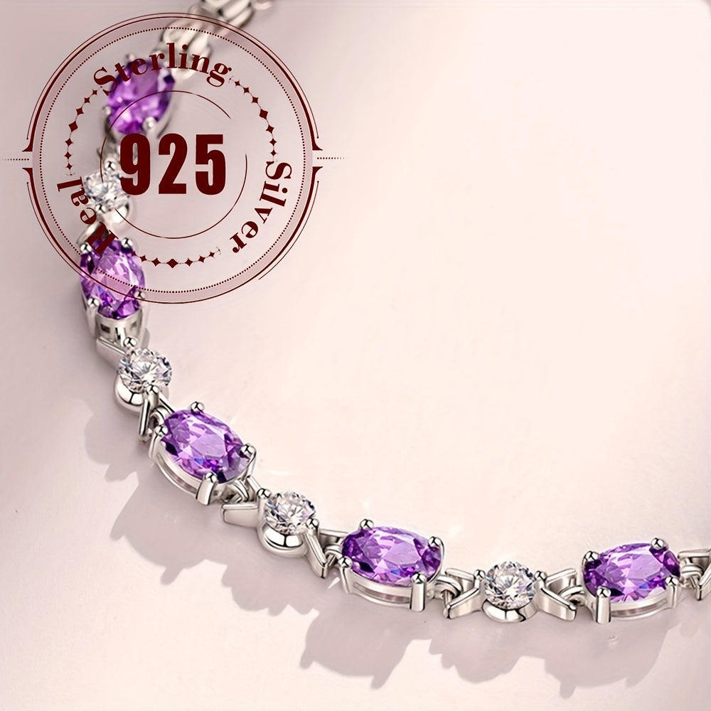 Stunning 925 Sterling Silver Bracelet Featuring Purple Cubic Zirconia, a Sophisticated and Alluring Design. Perfect as a Special Gift for Her.