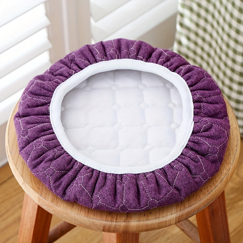 Glam Style Round Stool Cover made of thick linen fabric with elastic band closure. Hand wash only. Versatile decor cushion for all seasons.