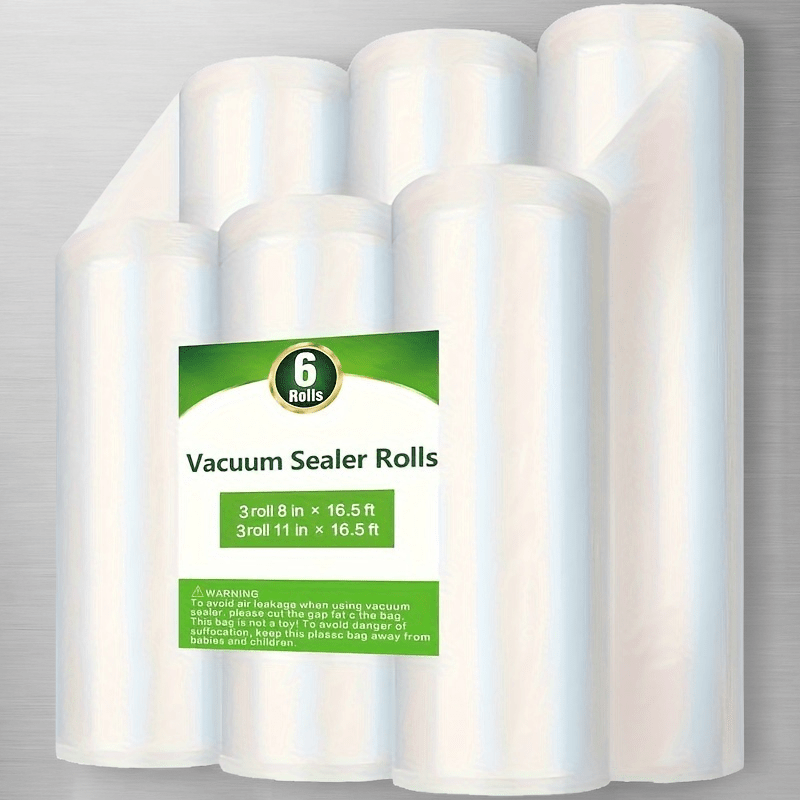 Fresh World-6 Rolls Vacuum Sealer Bags Set, including 3 Rolls of 27.99cm x 5.0meter and 3 Rolls of 20.32 x 500.0cm. Ideal for Food Storage, Preserving Food, Meal Preparation, and Vacuum Cooking. Essential Kitchen Supplies for food preservation.