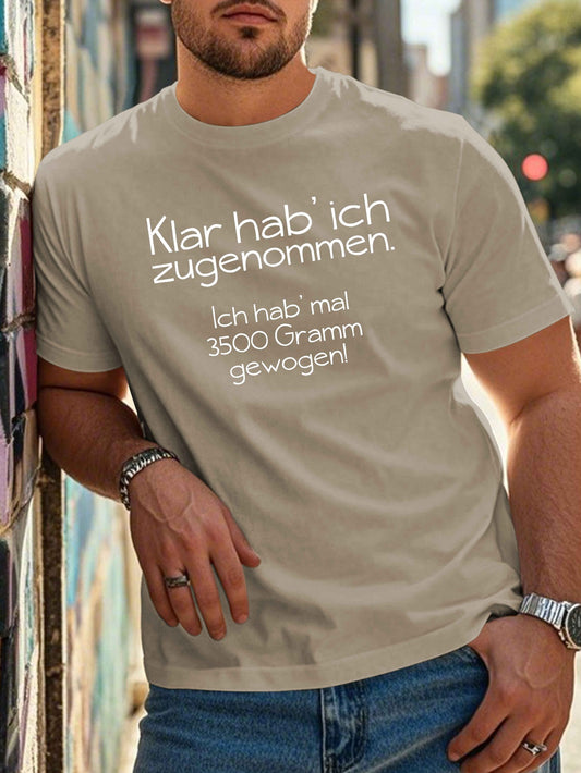 Men's 100% Polyester Crew Neck Tee in Geometric Pattern with German Quote, Regular Fit, PLUS SIZE