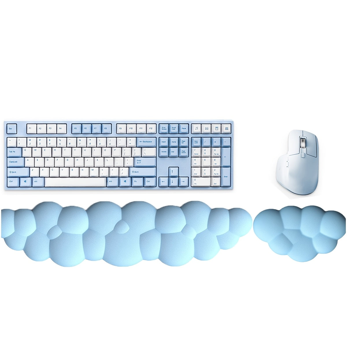 2pcs Ergonomic Memory Foam Wrist Rest with Cloud Design Comfort Support for Keyboard, Pain Relief, and Flexible Cushioning for Home Office or Gaming.