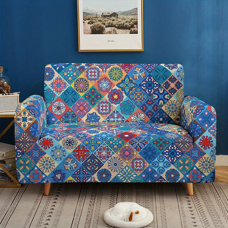 Bohemian-inspired milk printed sofa slipcover for home decor, protects furniture in bedroom, office, or living room. Non-slip design.