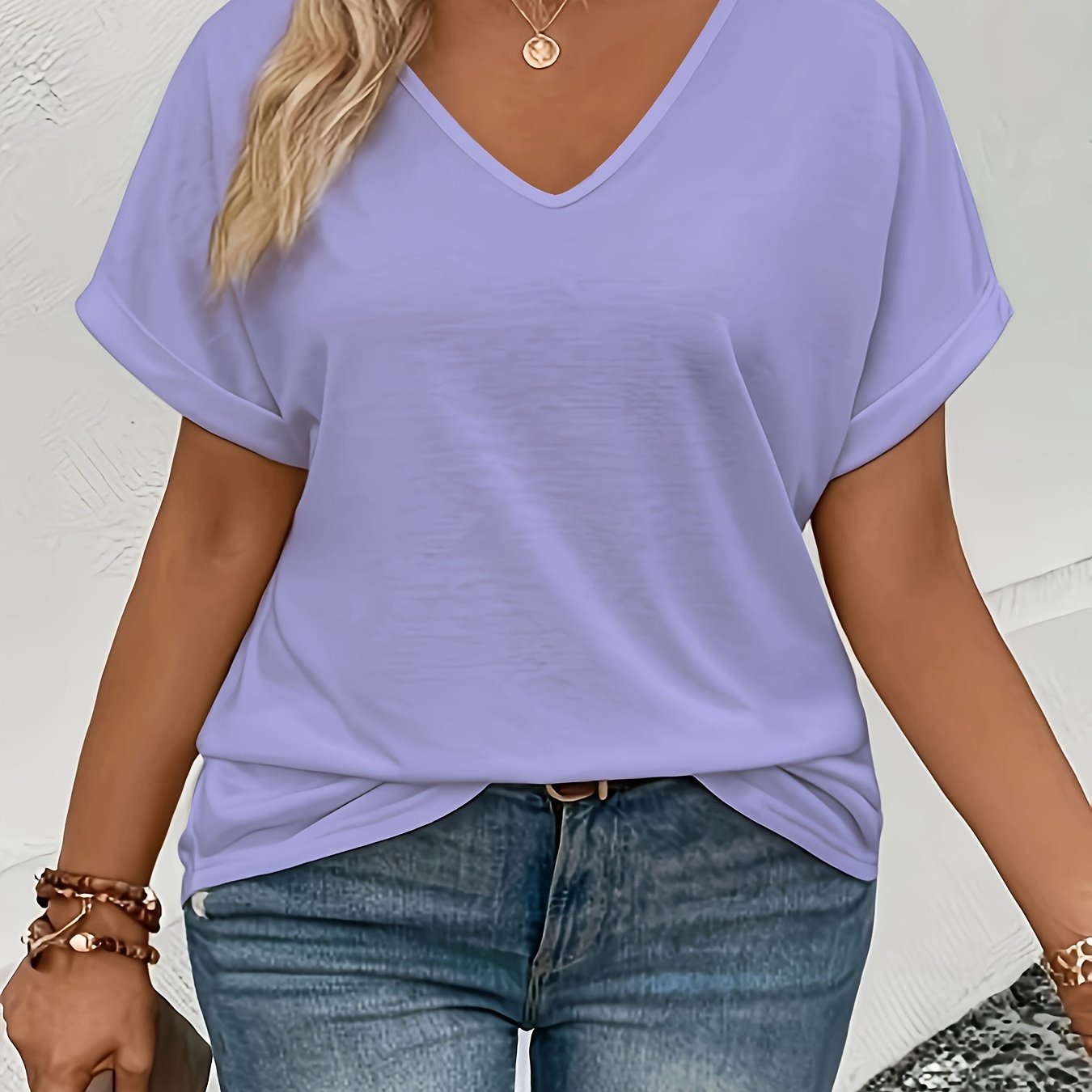 Popular Large Solid V-Neck T-Shirt