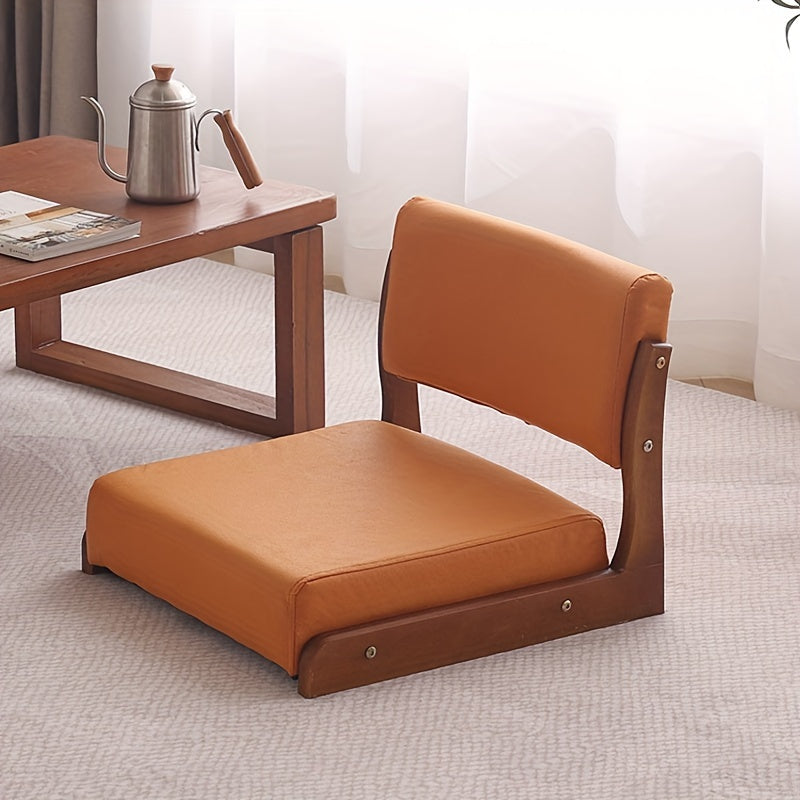 Modern, Stylish Faux Leather Tatami Chair with Japanese Influence - Combination Backrest Stool and Coffee Table, Solid Wood Floating Window Seat, Legless Floor Chair Perfect for Home Decor