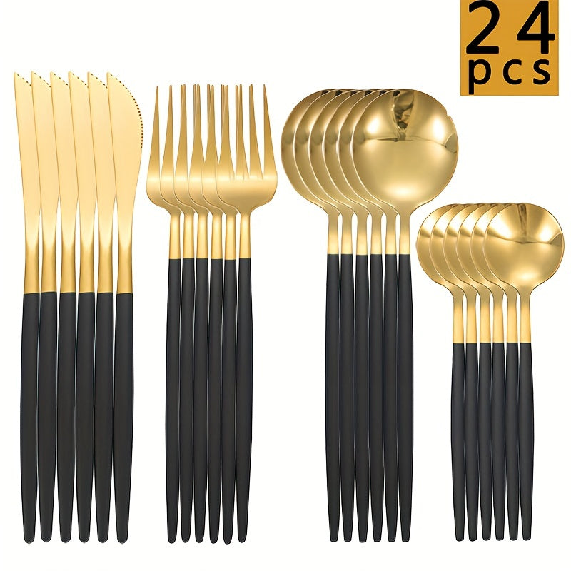 24-piece stainless steel cutlery set with Portuguese design for Western dining.