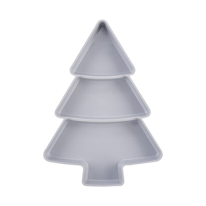 Christmas tree-shaped plastic tray for snacks, candy, fruit, and nuts. Perfect for parties, tea time, and gatherings. Ideal for office gift packaging. Made of durable plastic.