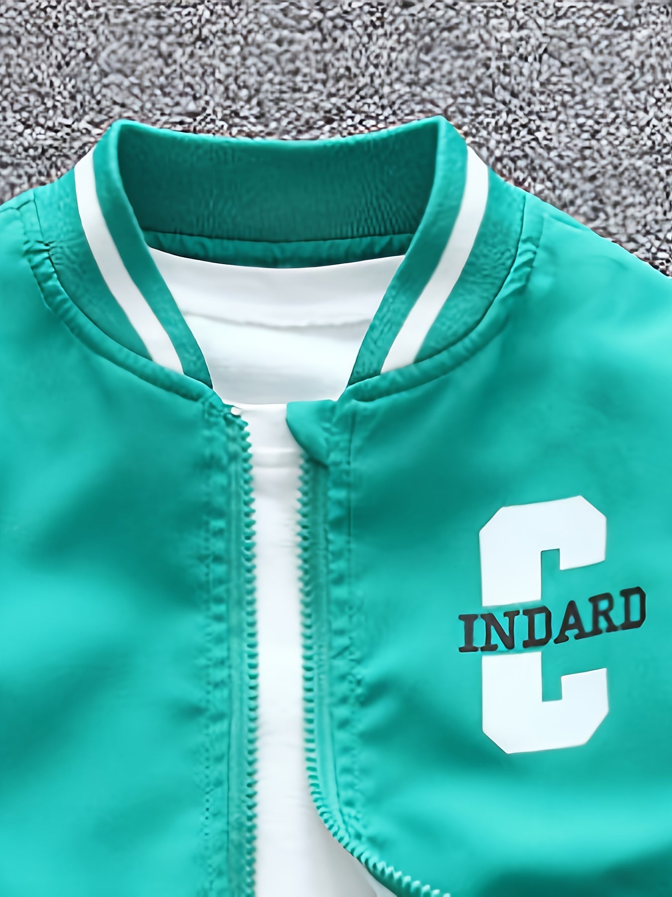 Boys trendy letter print jacket with long sleeves and colorblock design, perfect for outdoor wear.