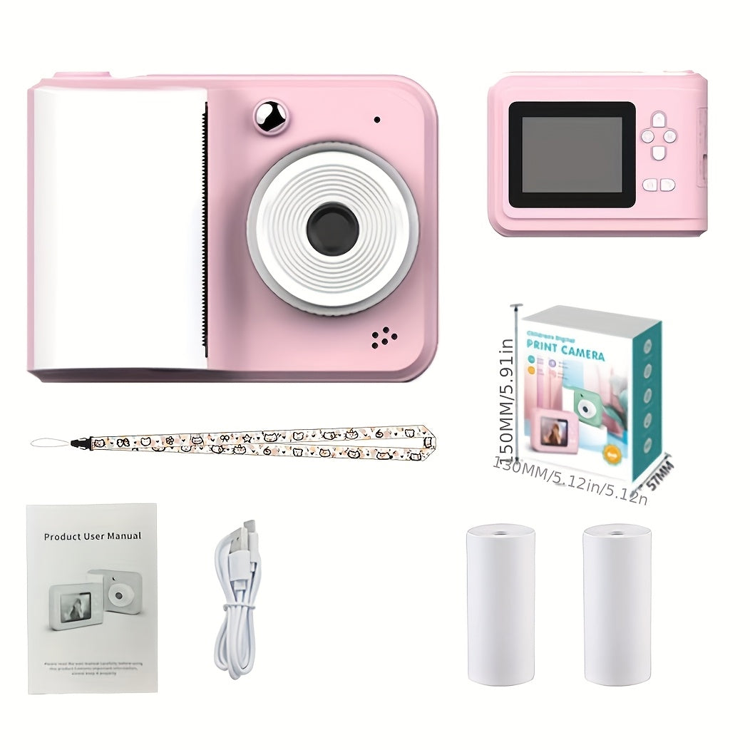 Rechargeable digital camera for kids with printing, USB charged, multi-function printer, perfect for drawing and photography gifts, portable.