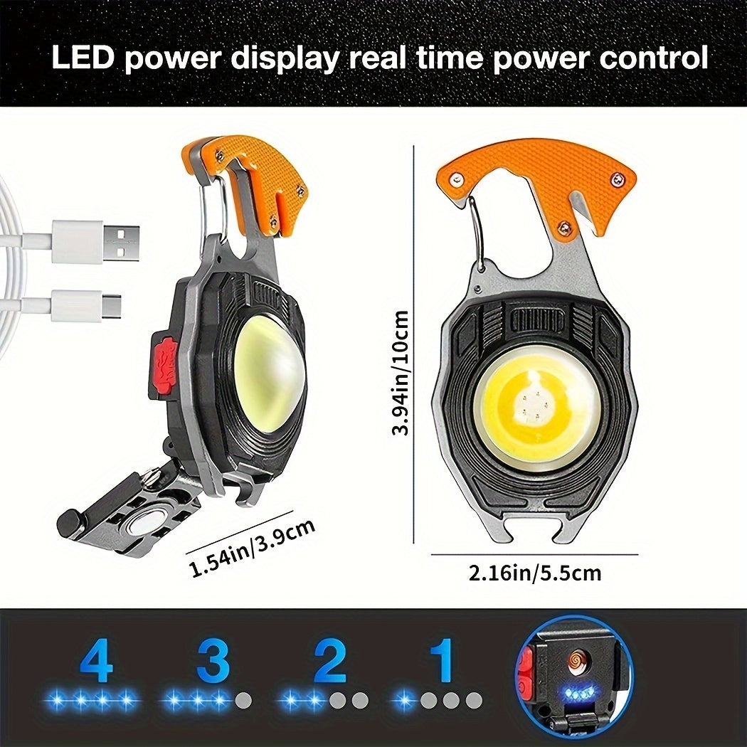 Мини-фонарик на ключах с ярким светом, перезаряжаемый, включает в себя зажигалку и отвертку. Магнитная адсорбция, идеально подходит для активного отдыха, такого как кемпинг, рыбалка и ночные прогулки.