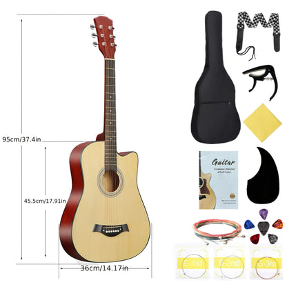 38-Inch Acoustic Guitar Starter Kit for Beginners, Includes Backpack, Strap, Capo, Picks, Picks Case, Strings, Cloth, Stickers, and Instructions.