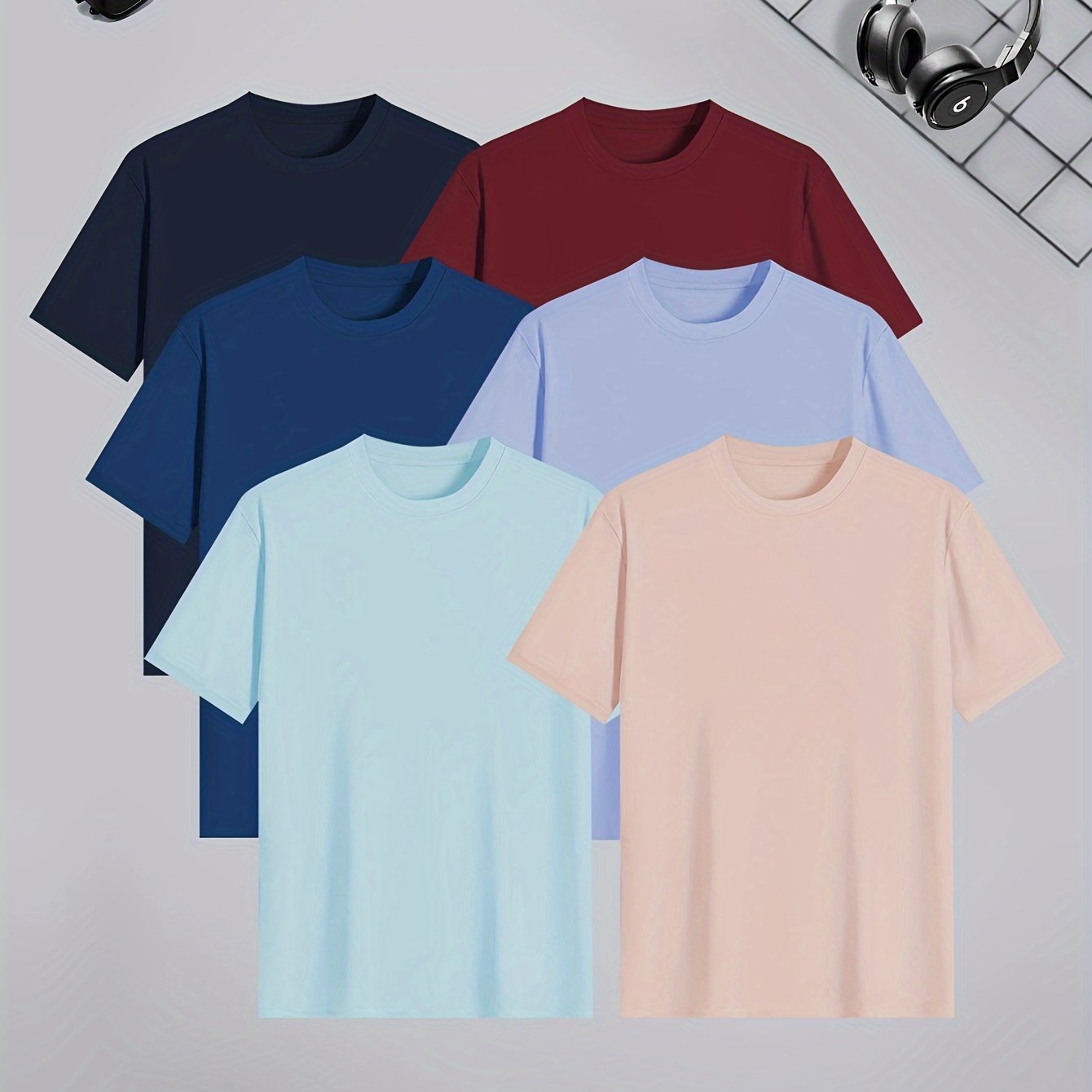 6-piece Men's Solid Color Short Sleeve T-shirt Set