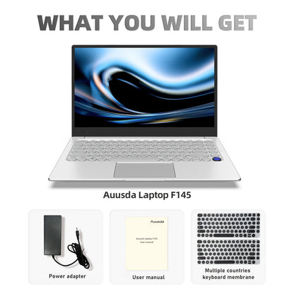 Auusda 35.81cm laptop with 11 Pro, N5095 CPU, 16GB RAM, 512GB SSD, fingerprint authentication, 7-color backlight, retro circular keyboard, built-in camera, USB 3.0.