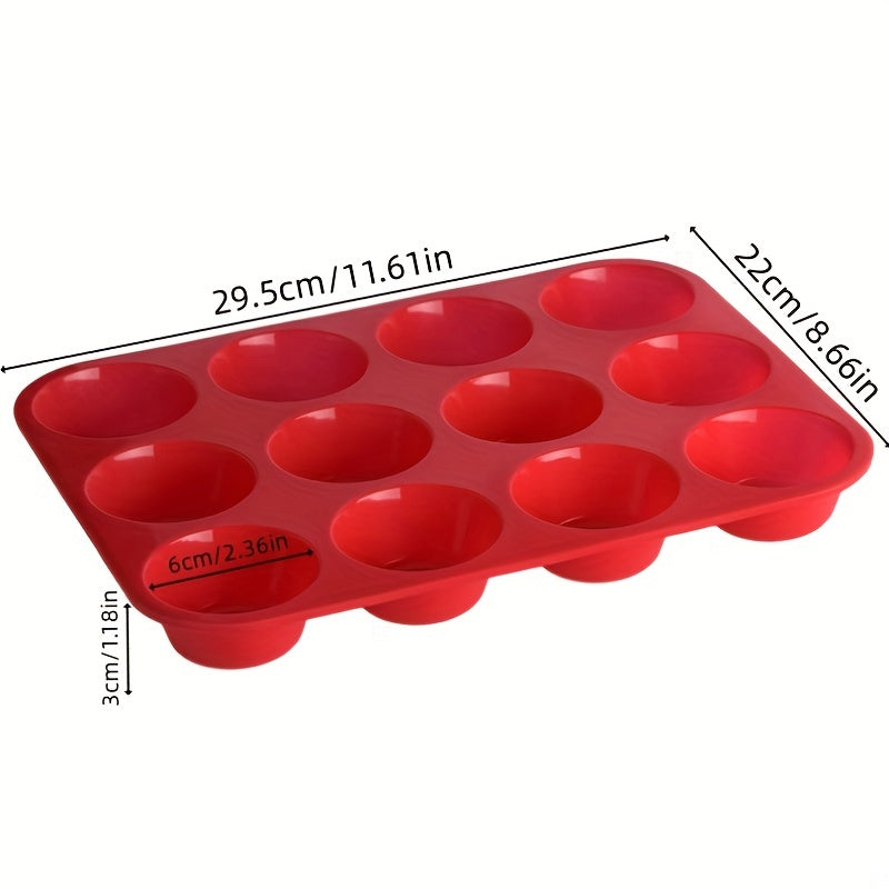 1 piece of Silicone Muffin Pan measuring 29.49cm X 22.0cm, featuring 12 cavities for baking cupcakes, pudding, and more. This non-stick pan is a versatile addition to your kitchen, perfect for baking and cooking needs. Complete your kitchen gadget