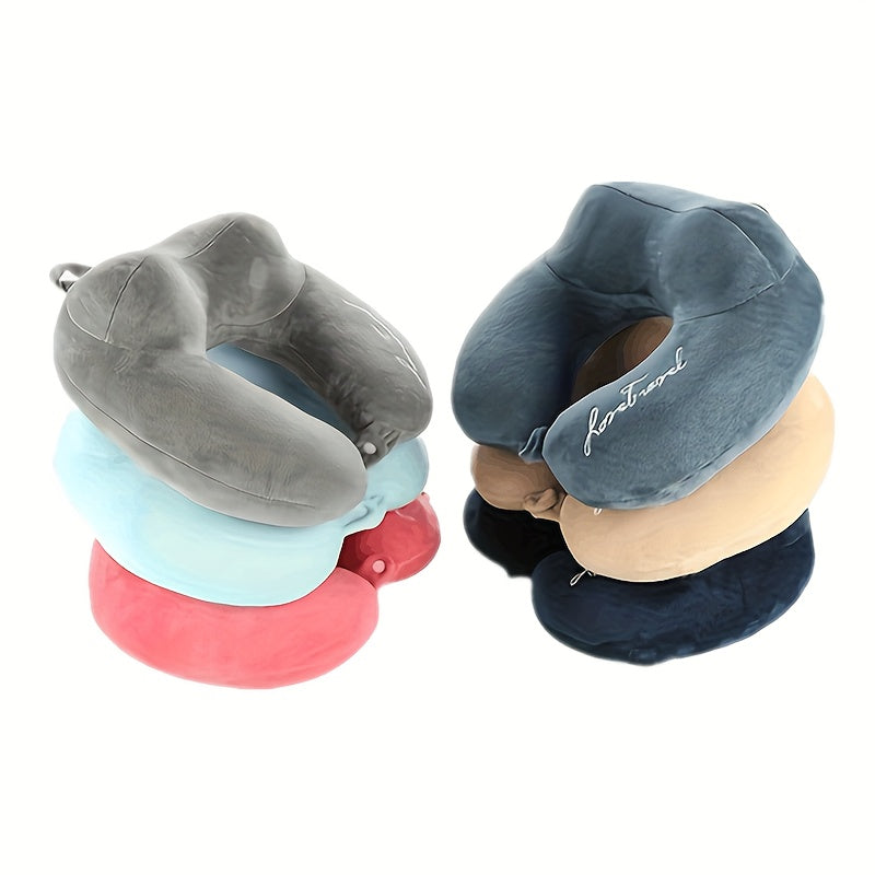 Soft and portable travel pillow in U shape, perfect for neck support on planes, trains, and cars. Ideal for a comfortable rest while traveling.