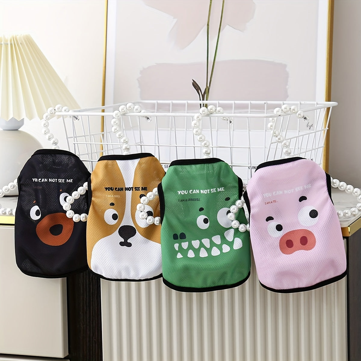 Pet clothes with cartoon print for summer, breathable vest for cats and dogs