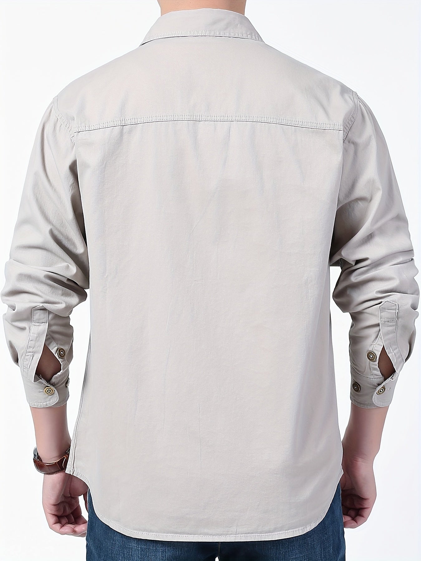 Men's Long Sleeve Cargo Shirt for Outdoor Activities in Spring and Fall