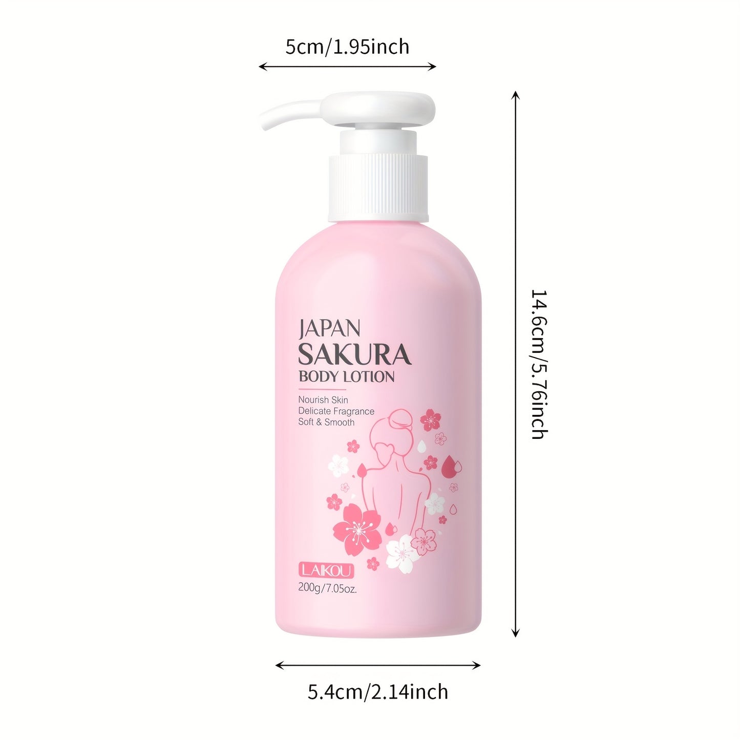 LAIKOU Sakura Radiant Body Lotion 7.05oz - Hydrating cream for dry, cracked skin with Vitamin C & Shea Butter.