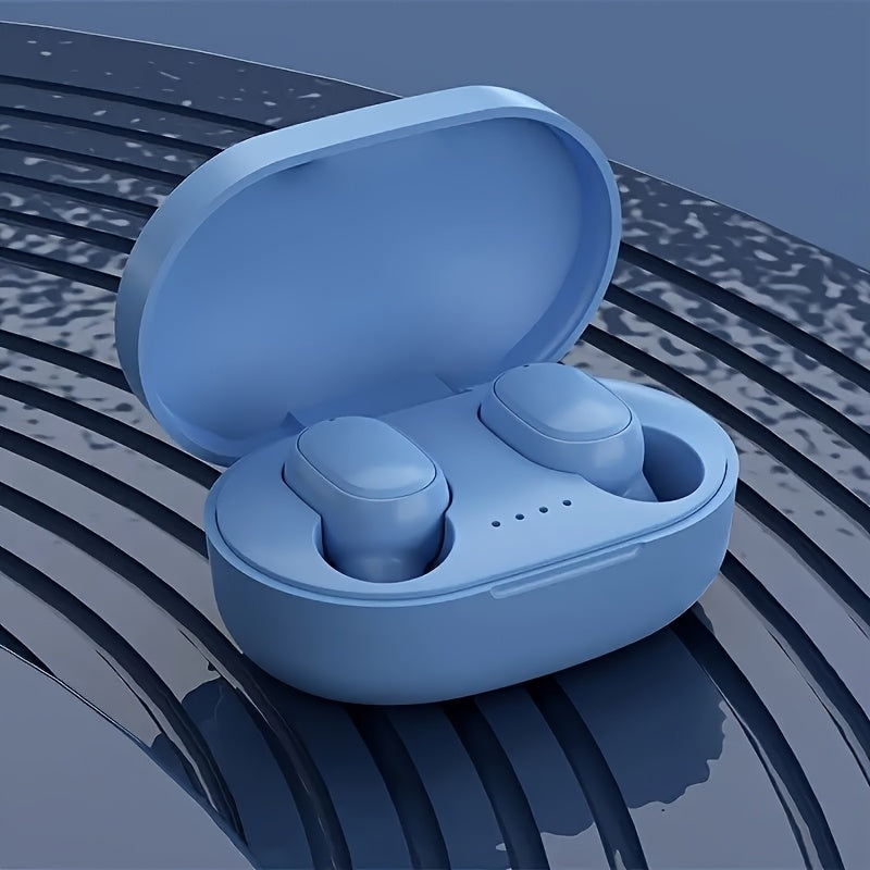 Compact and portable wireless headphones with transparent space capsule design and battery level display.