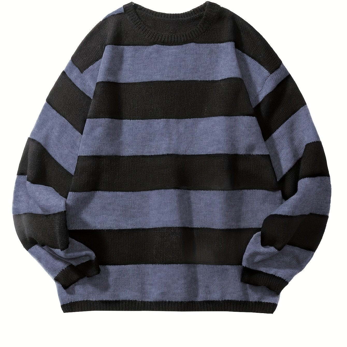 Men's Striped Pullover Sweater, Spring/Autumn Thin Polyester Knit, Round Neck, Stretchy Fabric, Regular Fit