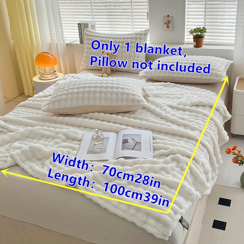 Soft Bubble Fleece Blanket - 1 piece, All-Season, Contemporary Style, Machine Washable, Solid White Color, Made of Polyester, Knitted, Water Washed, 200-250gsm Weight, Versatile for Bed, Sofa, Bedroom, Travel, and Camping Use