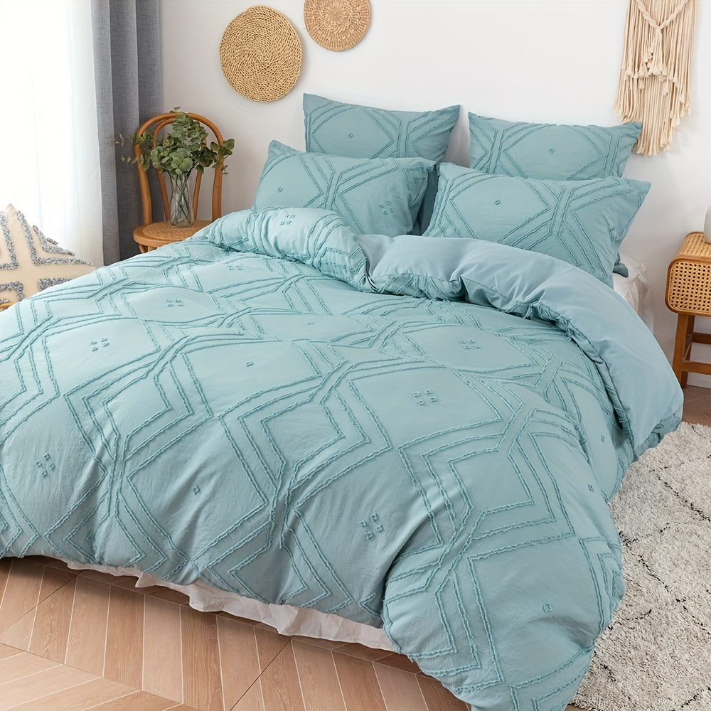 Boho Grid Tufted Duvet Cover Set - Includes 2 or 3 Pieces, Suitable for All Seasons, Soft and Comfortable Bedding Set for Bedroom