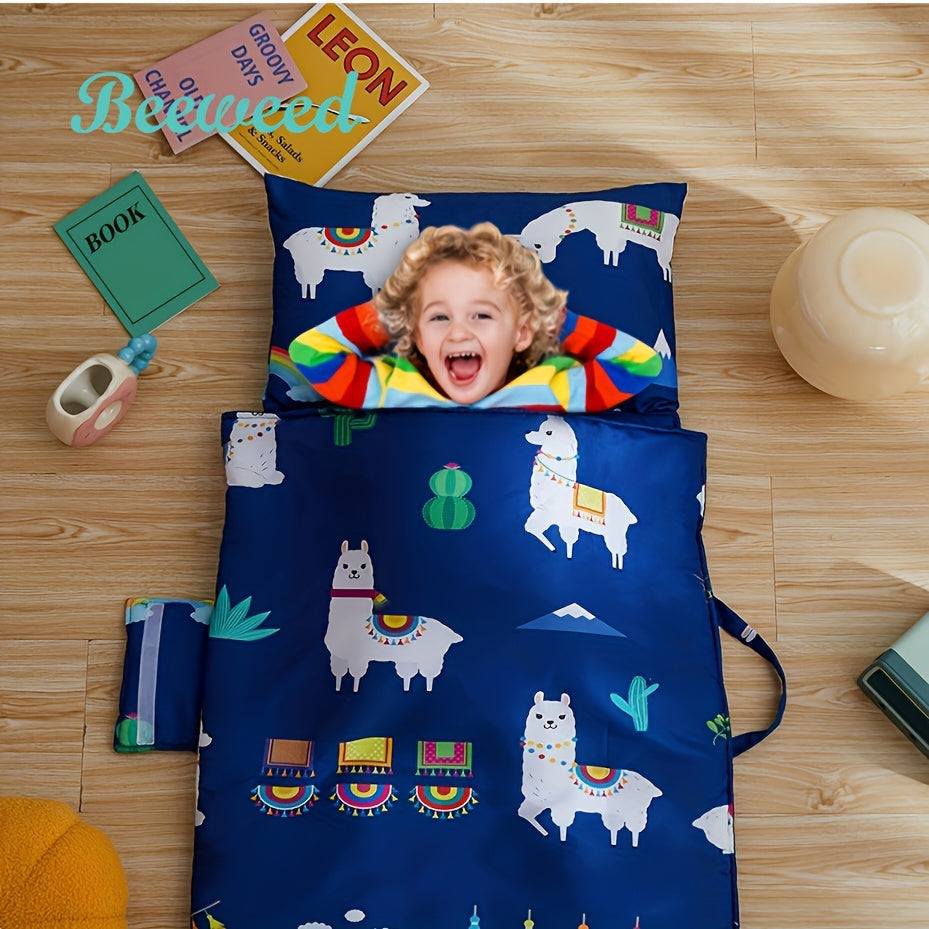 BEEWEED Soft Microfiber Nap Mat is ideal for children aged 3-6, making it a great portable travel sleeping pad with a removable pillow and carry handle. Perfect for preschool daycare, this blue nap mat is perfect for Christmas and Thanksgiving.