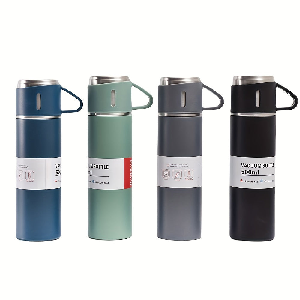 Set of stainless steel vacuum insulated flasks - includes a portable coffee mug and thermal bottle perfect for use in the office, for business purposes, and while traveling.