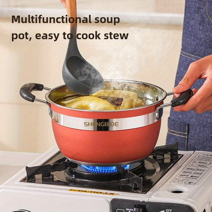 Set of 6: Budget-Friendly Hot Pot and Household Stainless Steel Cookware Set, including Frying Pan, Soup Pot, and Induction Cooker, in Colorful Kitchenware Design.