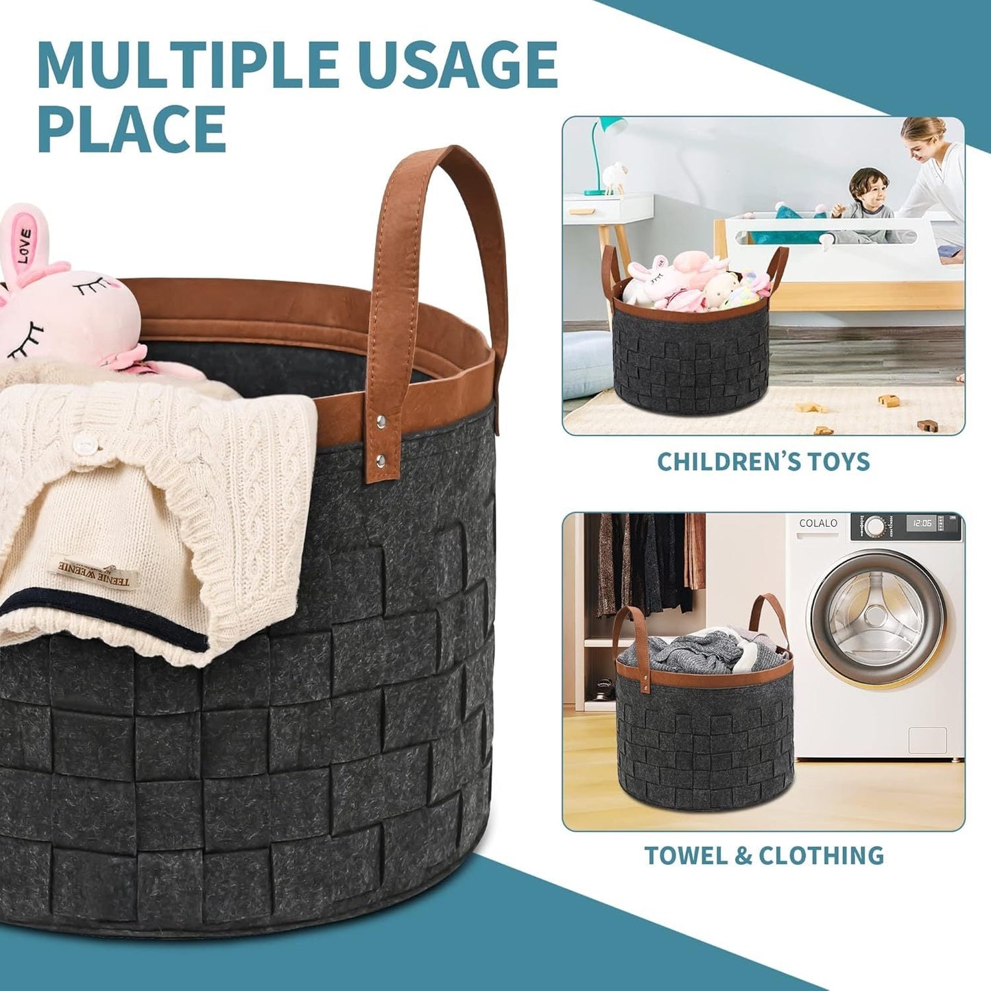 Elegantly designed with reinforced handles, this felt firewood basket is a stylish and sturdy storage solution for your fireplace or wood stove. It is collapsible and perfect for holding logs, clothes, books, and other items in a neat and organized