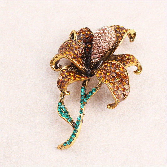 Vintage Rhinestone Rose Brooch Pin, Ayollar uchun Yuqori Sifatli Dizaynga ega Noan'anaviy Shakldagi Zamonaviy Aksessuar