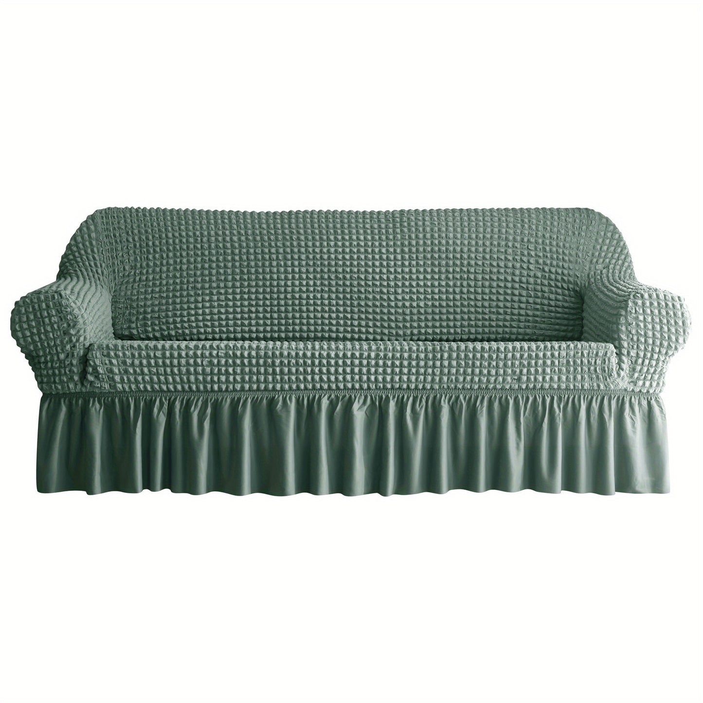 Non-slip elastic sofa cover with skirt for home decor.