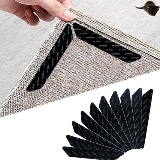 One set of reusable PET non-slip carpet adhesive strips, perfect for securing rugs and preventing slips. These strips are washable, leave no residue, and can be cut into customizable shapes. Ideal for use in offices, bedrooms, and any room in the house.