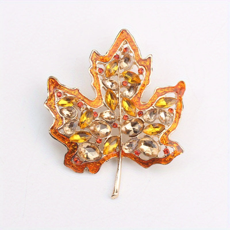 Vintage Maple Leaf Brooch Pin with Rhinestone Encrusted Irregular Shape - Unique and Creative Women's Accessory