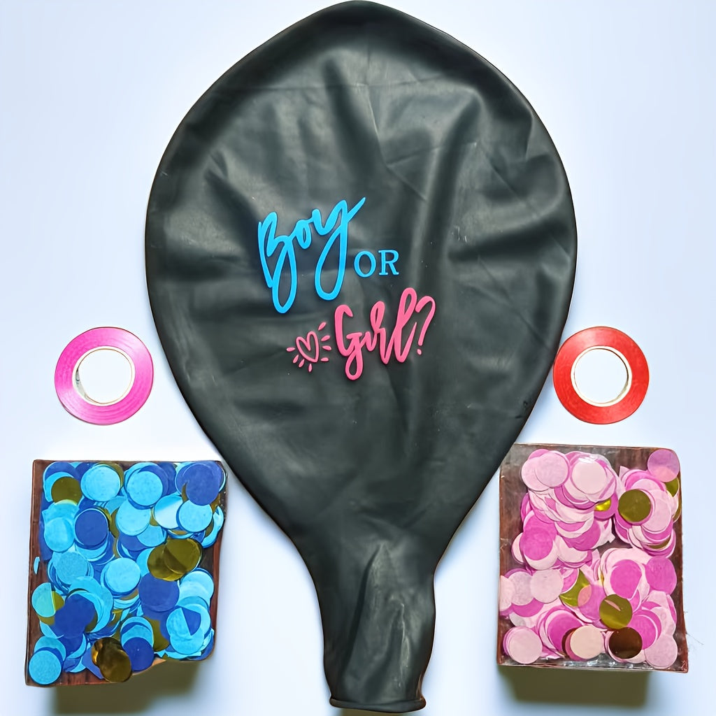 1pc 36-Inch "Boy or Girl" Black Gender Reveal Balloon with Colorful Confetti - Durable Rubber, Ideal for Kids' Parties & Birthdays