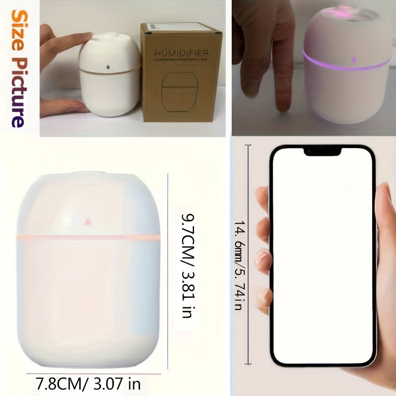 Portable cool mist humidifier with 7-color light and auto shut-off, ideal for travel, home, and bedroom.