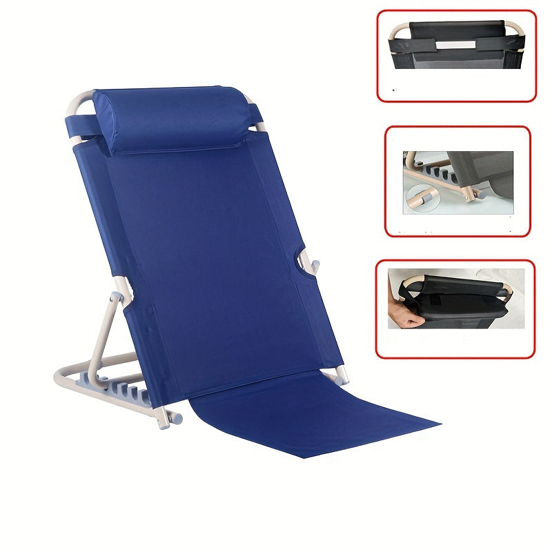 Grey Adjustable Backrest Chair made of Polyester Material, Folding Lazy Sofa suitable for Dormitory or Tatami Floor Lounger. This Large Size Bed Computer Chair comes with a Headrest and Extended Footrest.